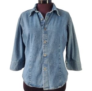 LUA Big Blue Denim Jean Top Shirt Faded Jean lightweight Shirt Size Medium